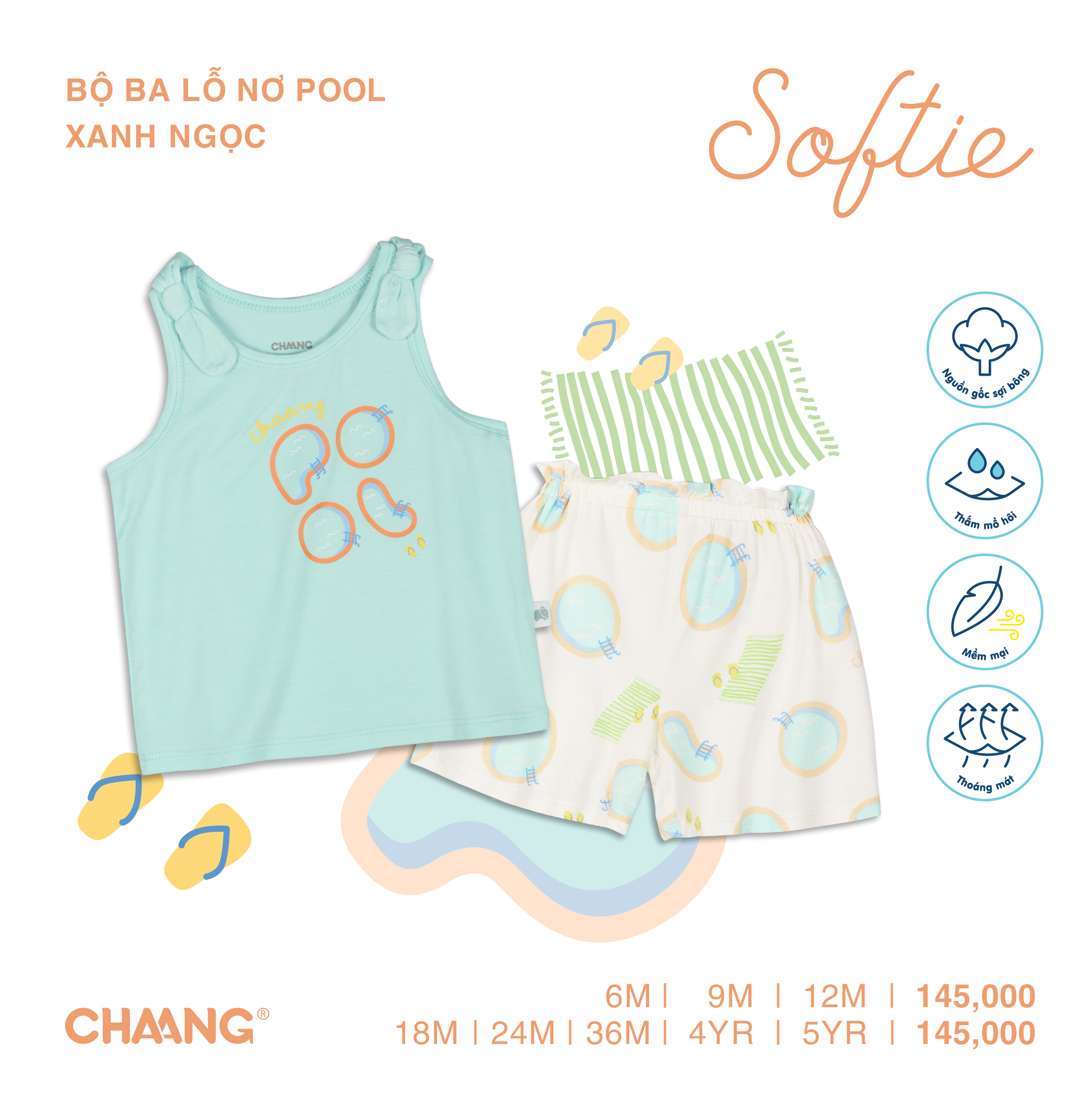 Bộ ba lỗ nơ bé gái Pool Chaang
