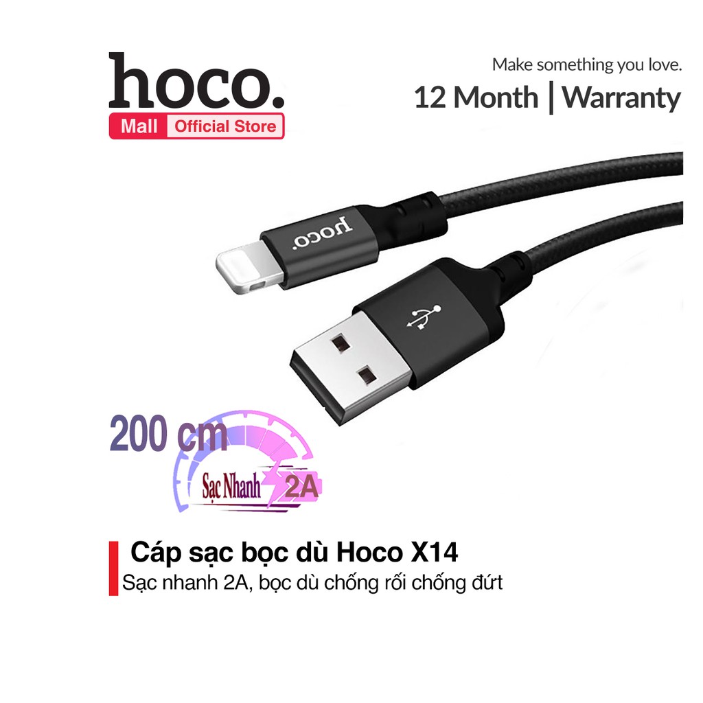Cáp sạc Lightning Hoco X14 sạc nhanh 2.0A cho iPhone/iPad dài 1m