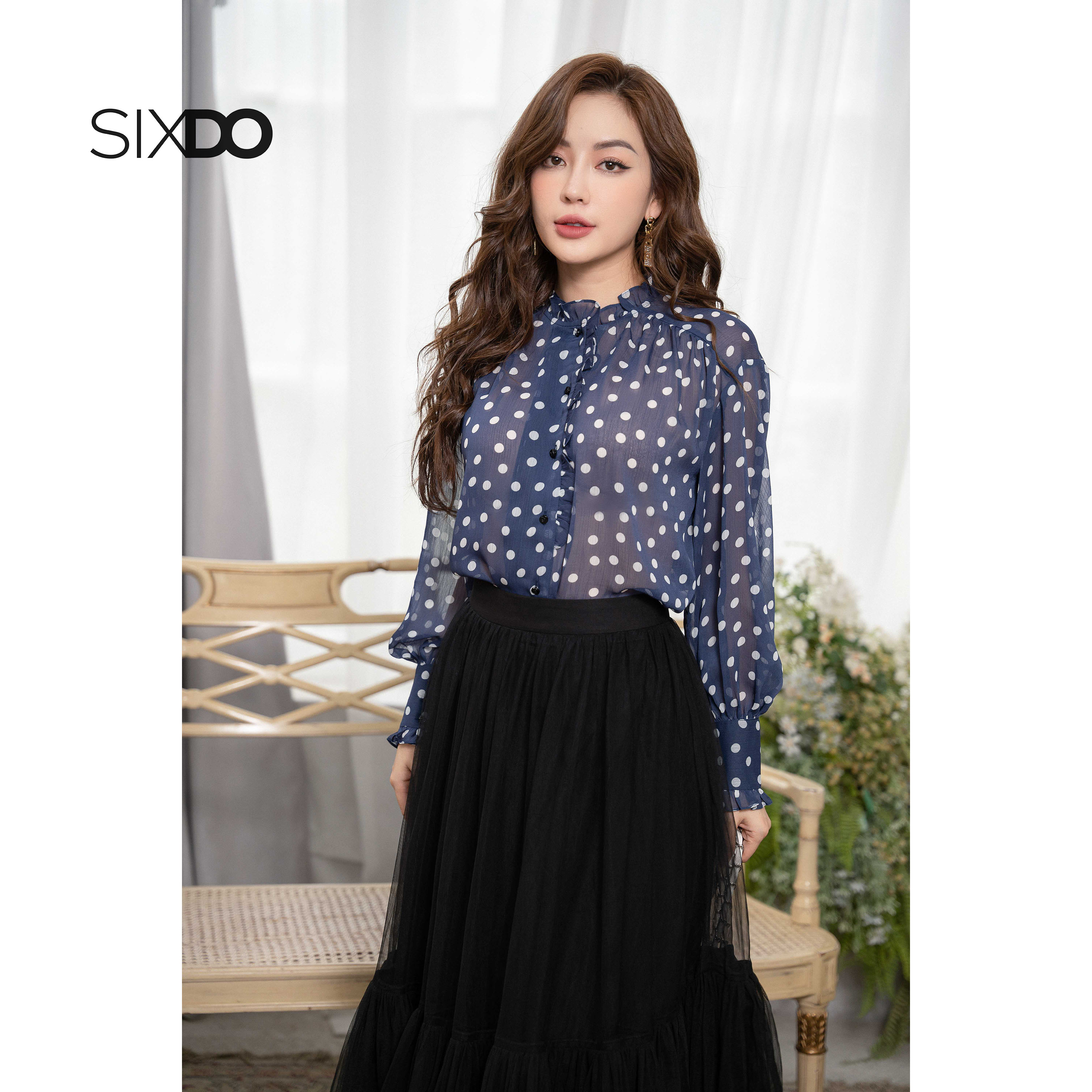 Áo sơ mi voan hoa dài tay SIXDO (Long Sleeves Voile Shirt)