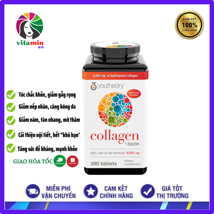 Viên Uống Collagen Biotin Youtheory Enhanced Formula Chính Hãng Của Mỹ 390