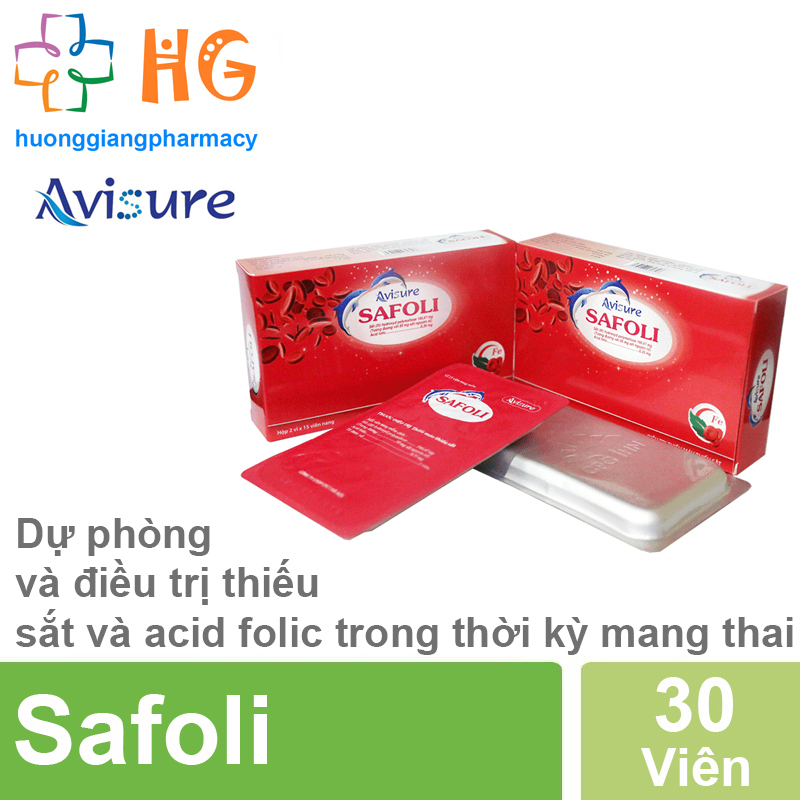Avisure Safoli - Giúp phòng chống thiếu sắt và acid folic trong thời kỳ mang thai (Hộp 30 Viên)