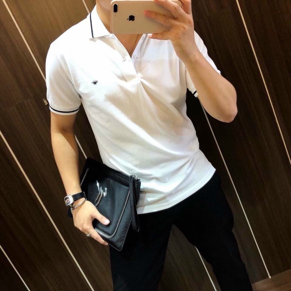 Aó polo thêu hình con ong, sang trọng, lịch sự, kiểu dáng trẻ trung.