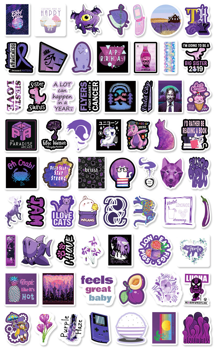 [Set 64 Cái] Sticker dán mũ bảo hiểm, laptop màu tím mộng mơ - DB.066