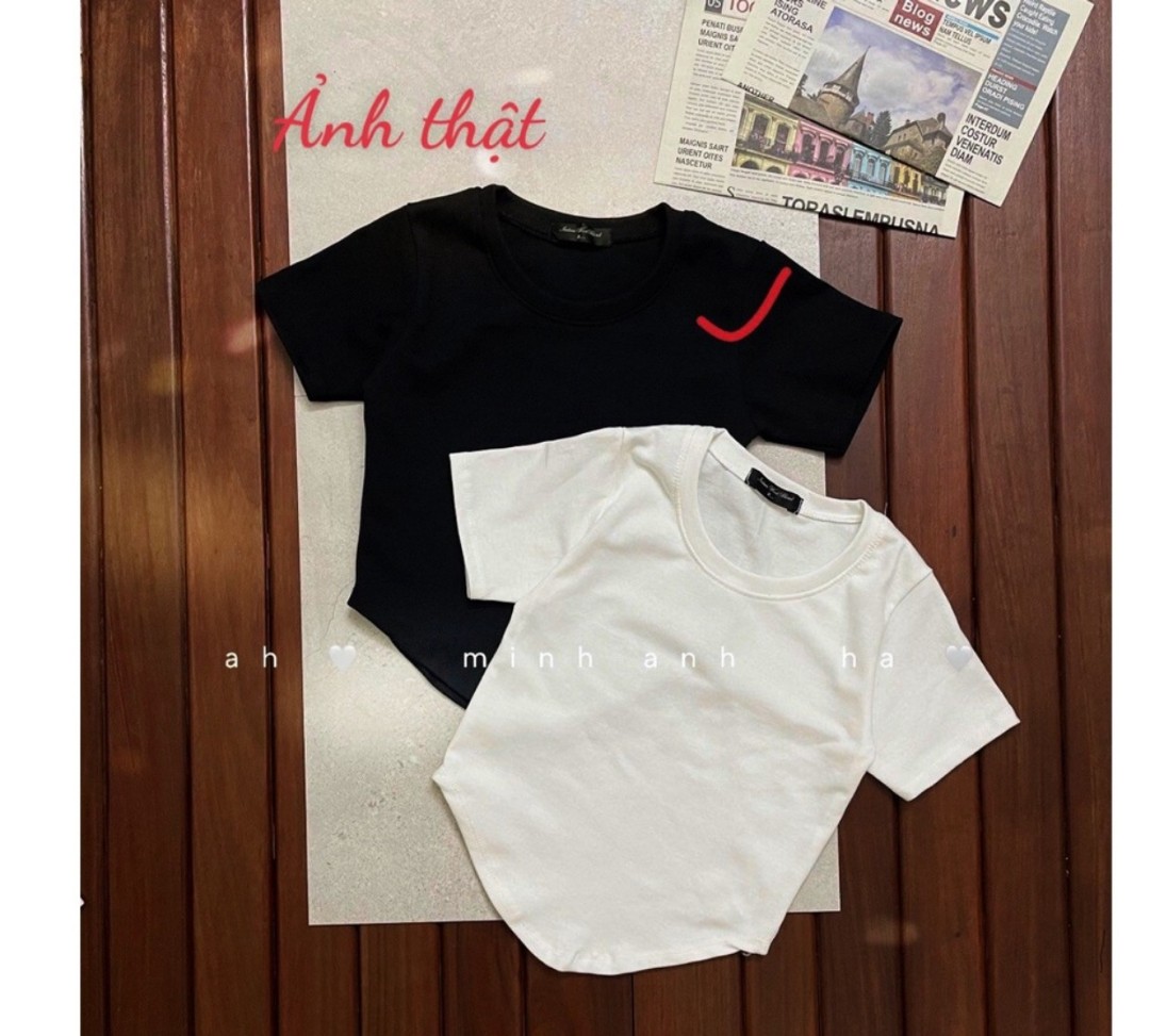 Áo croptop tay ngắn cổ tròn