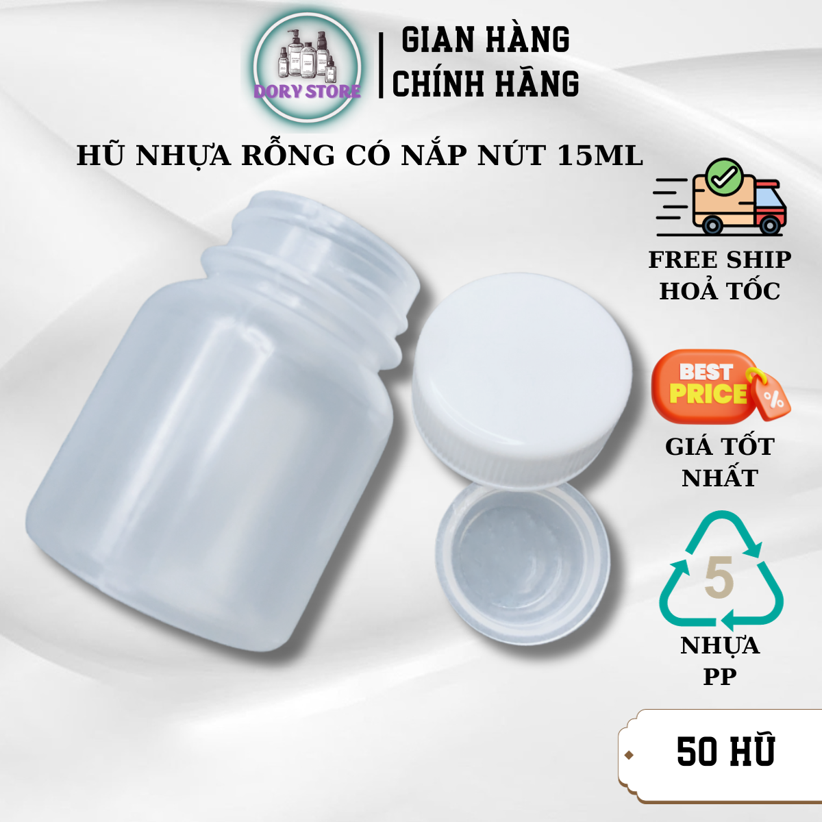 Lọ nhựa rỗng 15ml [Túi 50 lọ] có nút chống tràn nước, lọ nhựa chiết dung dịch trong suốt 15ml có nút đậy chống tràn