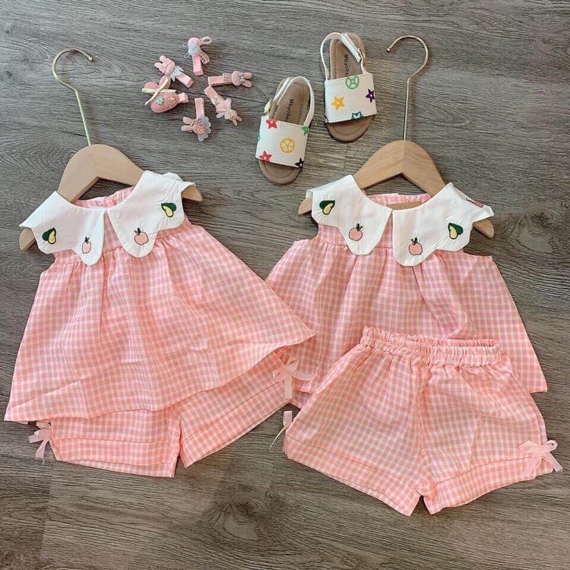 Set bộ kẻ mùa hè cho bé gái kẻ hồng siêu xinh bộ kẻ thô mềm mát cho bé gái