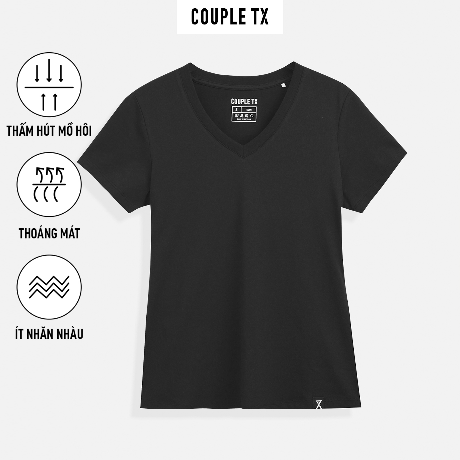 [15.1 - 17.1 Voucher lên đến 200K]  Áo Thun Nam COUPLE TX - Áo Thun Cotton Trơn Basic Nam Cổ Tim, Form Fit