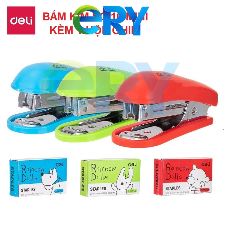 Kim bấm số 10 mini Deli 0253 (kèm hộp ghim)