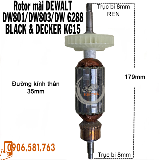 Rotor mài DEWALT 6288 DW801 DW803 KG15 và DCA 08-100 dây đồng 220V - Tặng chổi than