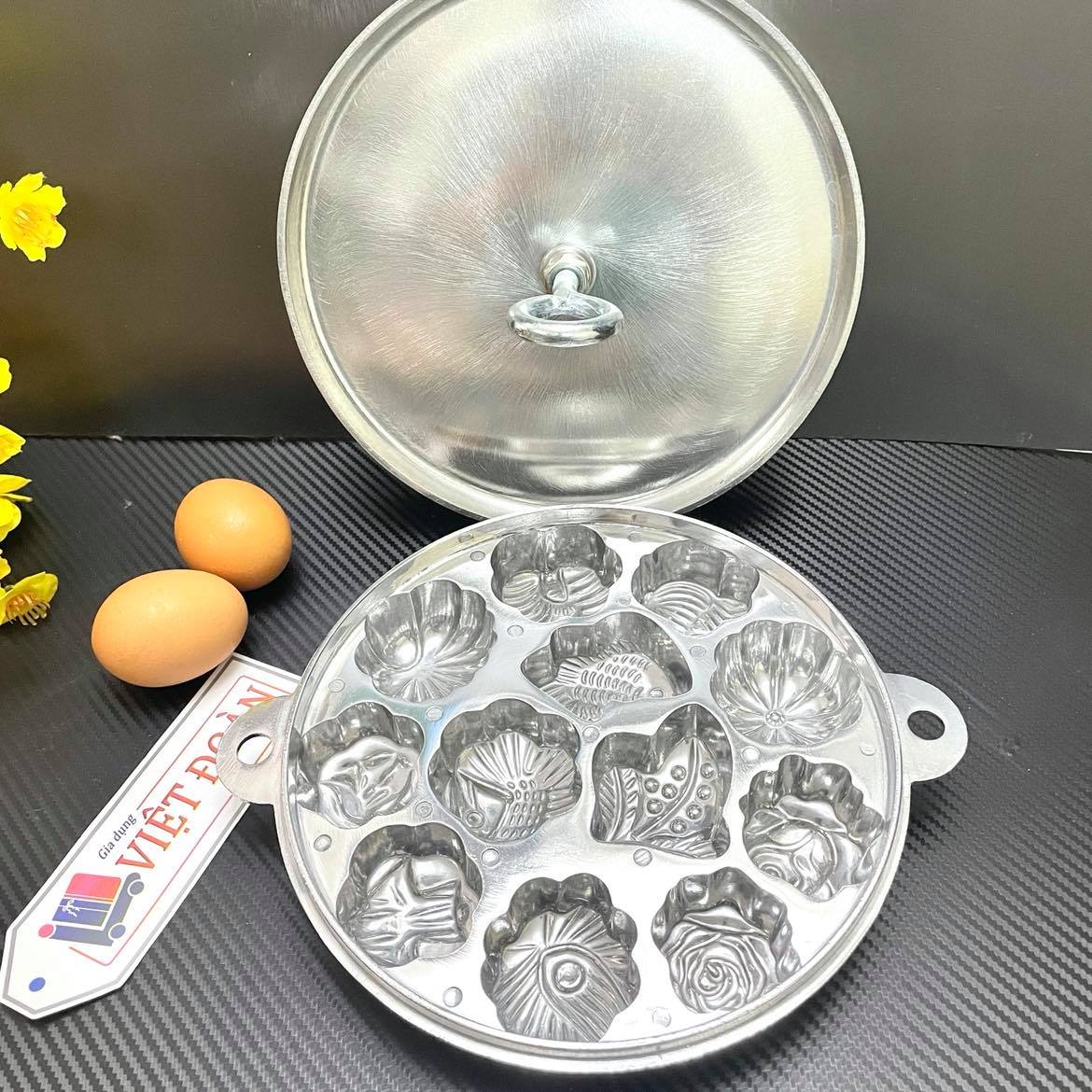Khuôn bánh bông lan, bánh thuẩn - gang dày cao cấp loại 12 bánh- khuôn loại 1, đặc biệt nặng 1800g