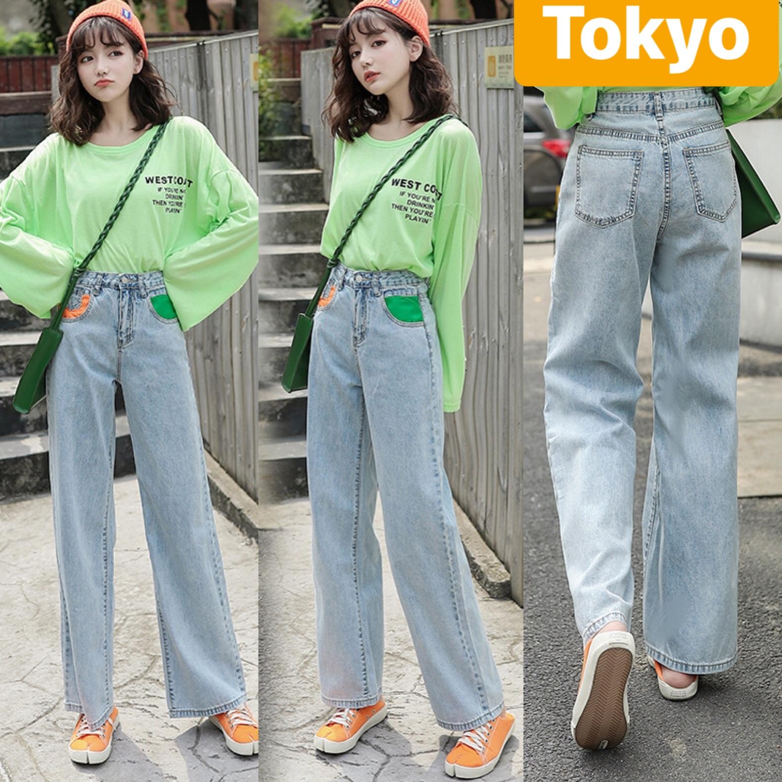 QUẦN JEAN BAGGY NỮ CHẤT BÒ XANH 2 TÚI CAM ỐNG RỘNG DÀI LƯNG CAO NÂNG MÔNG TAMASHI TOKY-18 CAO CẤP - TOKYO FASHION
