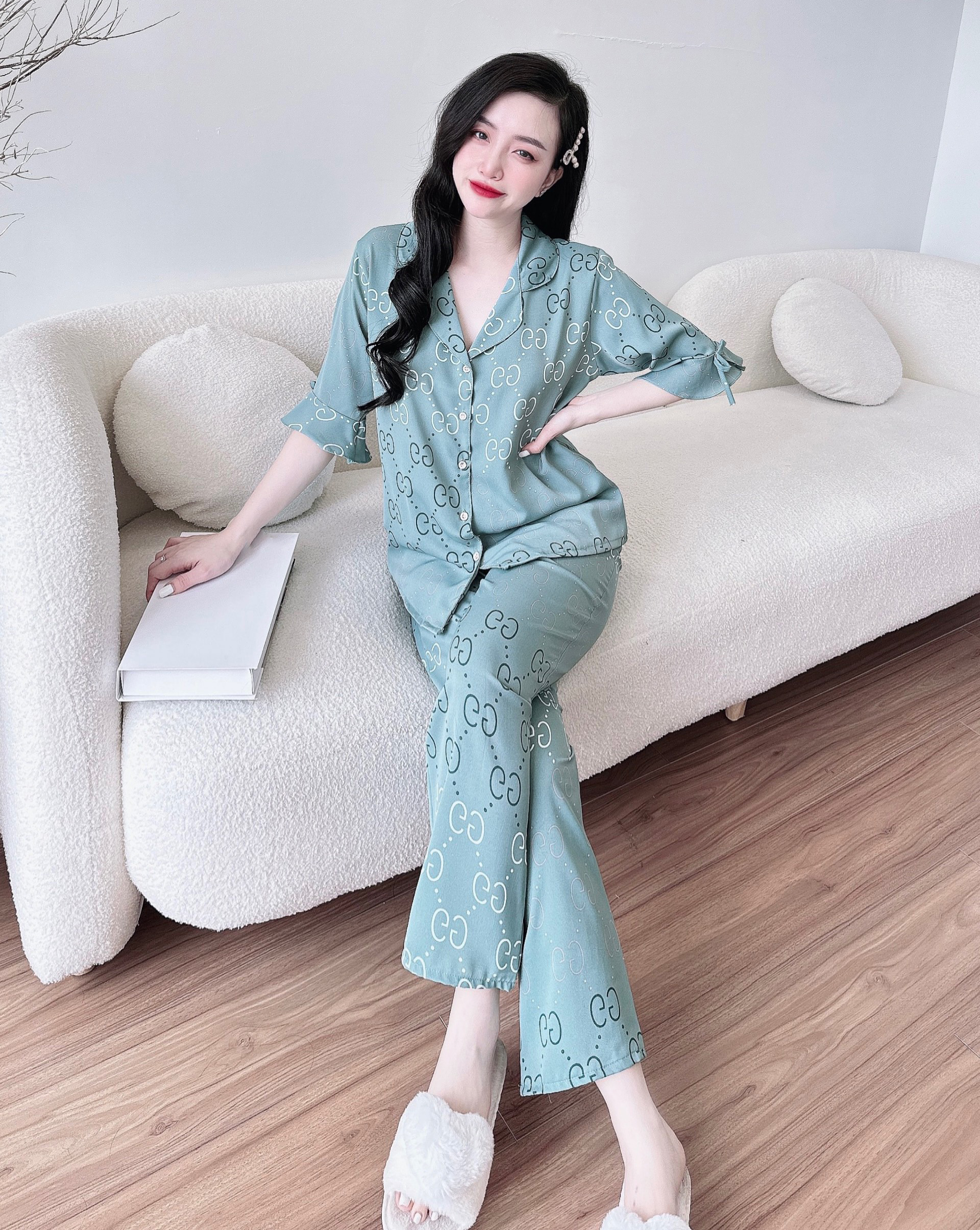 Đồ bộ lụa mango mềm mát tay lửng quần dài mặc nhà sang trọng