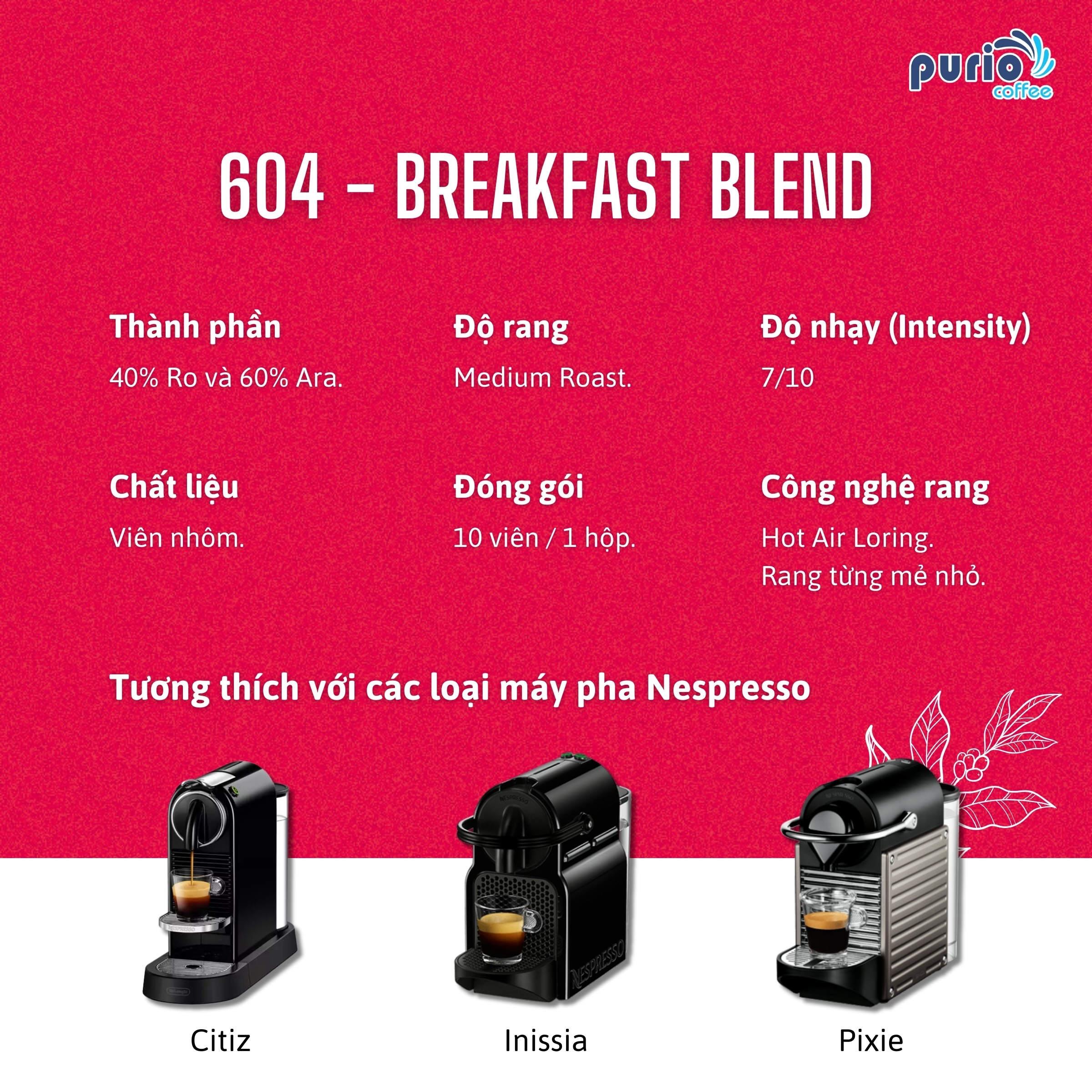Lamosi Coffee 604 Breakfast Blend Medium Roast Medium Body Premium Coffee Capsules for Nespresso Compatible Machines - 10 Capsules