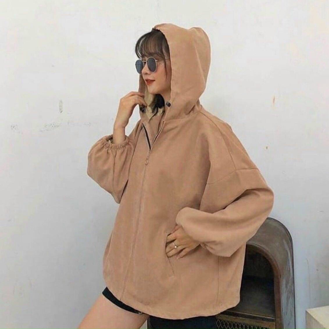 Áo Nhung Nữ-Áo Khoác Vải Nhung Nữ Phối Nón Sang Trọng (Có Ảnh Thật)