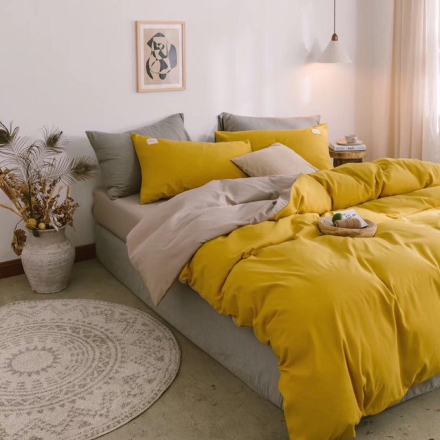 Set chăn ga gối cotton đũi tici - Màu vàng phối begie, cam kết hàng đúng mô tả, chất lượng đảm bảo an toàn đến sức khỏe người sử dụng