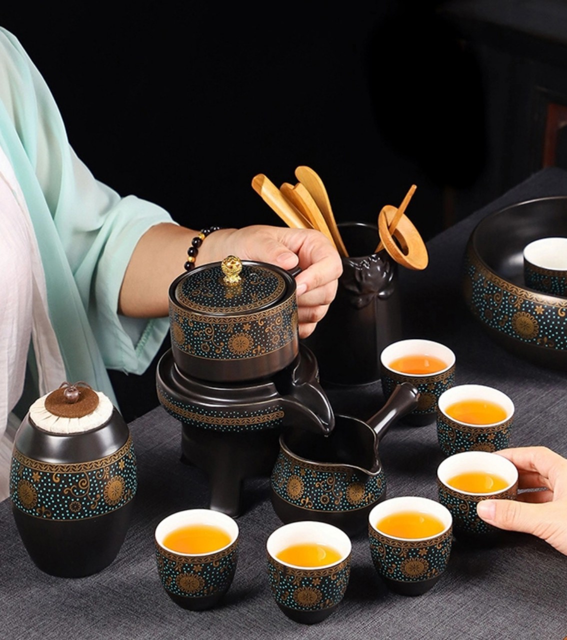 (CÓ SẴN) Bộ Ấm Chén Pha Trà Cối Xay (bao gồm 1 ấm trà, 6 chén trà và 1 bộ cối xay)