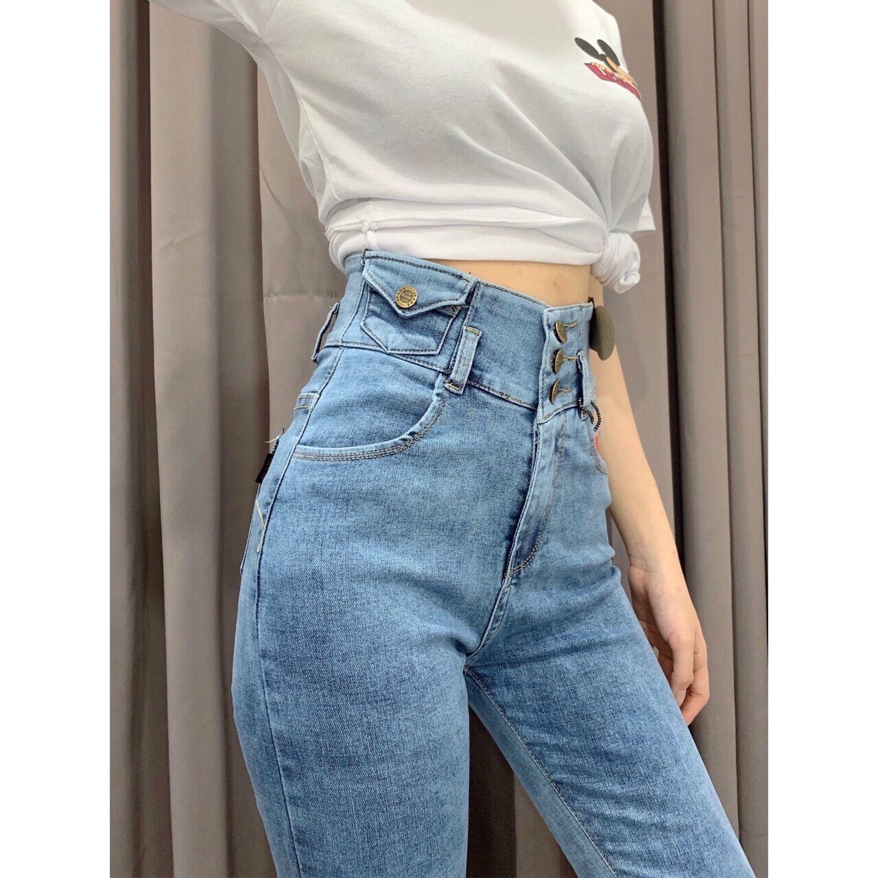 Quần Jean Nữ Lưng Cao 3 CÚC Trước siêu xinh hot top chất jean giãn tốt 01/9-31