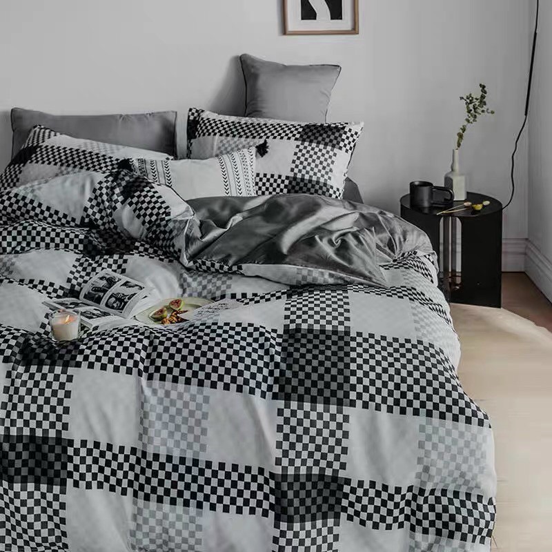 Trọn Bộ 4 Món Cotton Poly Nhập Mẫu KẺ Ô VUÔNG ĐEN BÉ