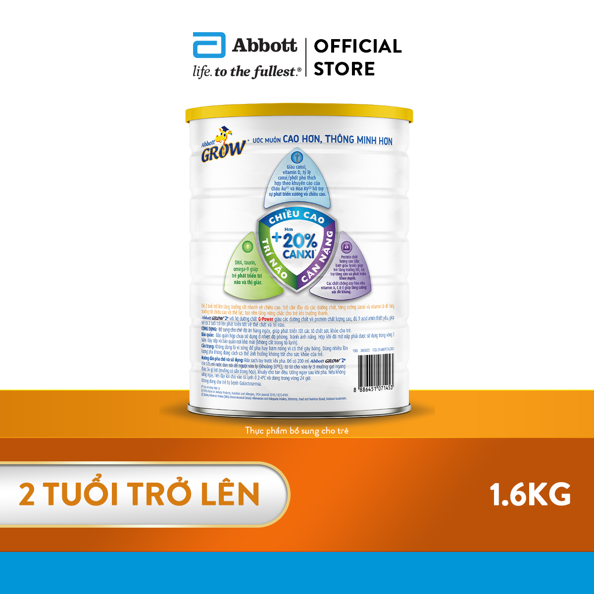 Sữa bột Abbott Grow 2+ Hương Vani  1.6kg