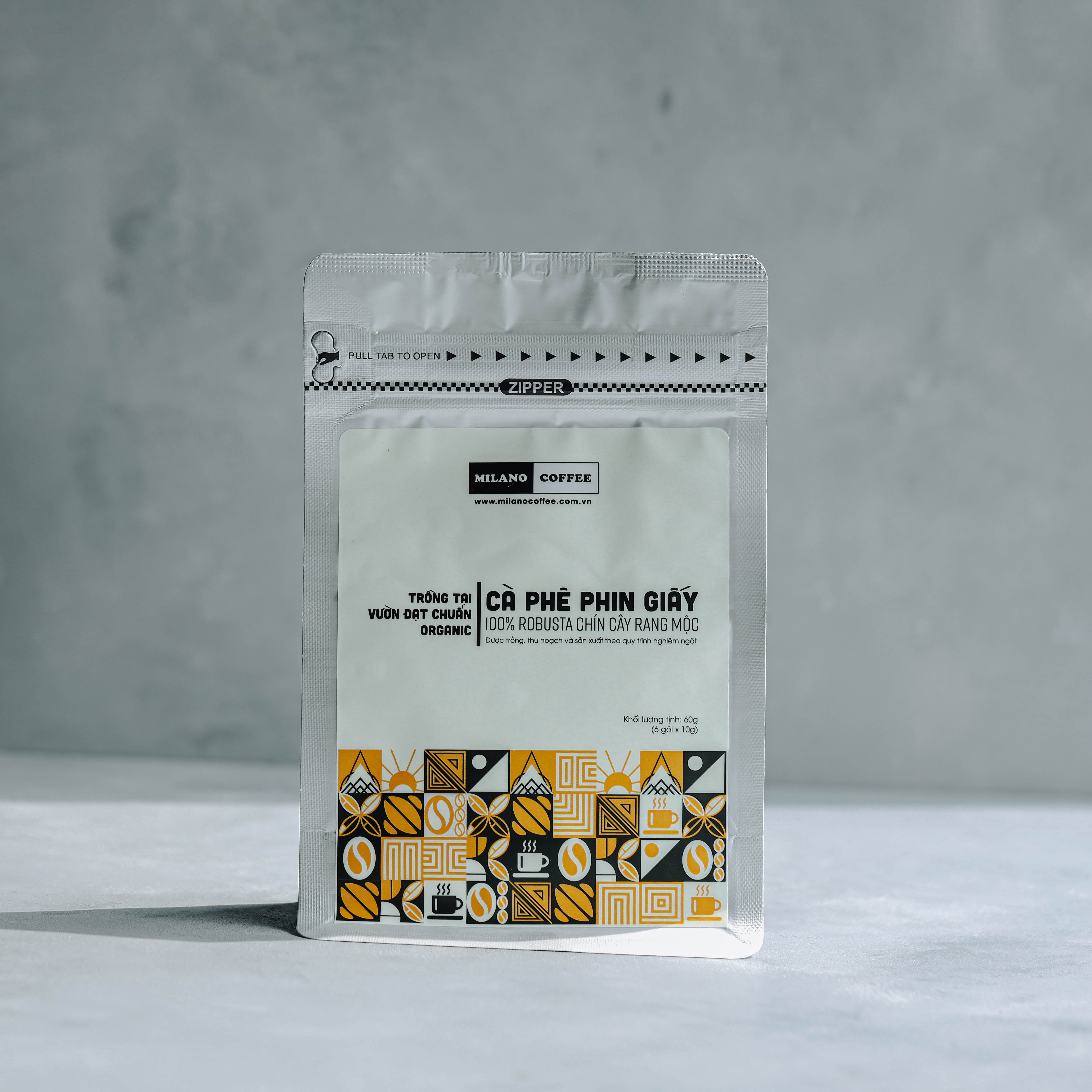 Cà phê phin giấy Robusta chín cây rang mộc Milano Coffee