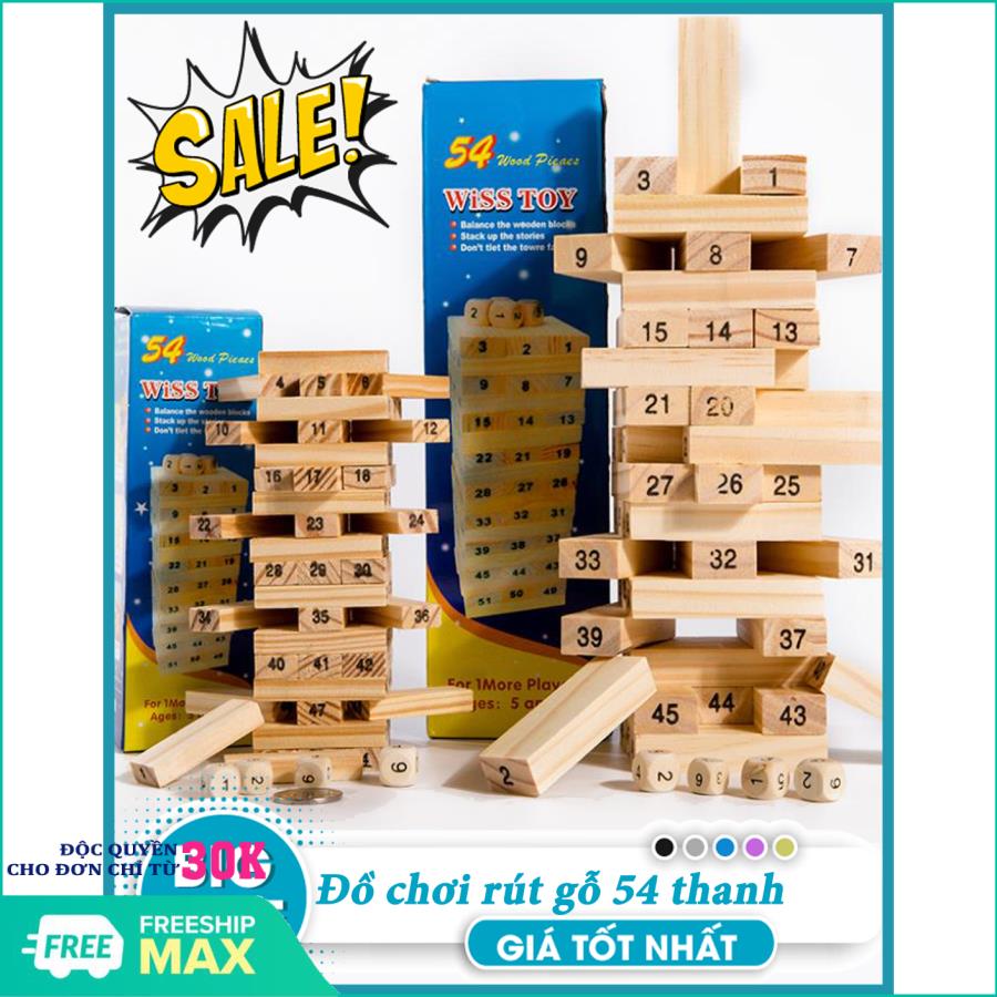 (LOẠI TO) Đồ chơi rút gỗ 54 thanh, Đỗ chơi rút gỗ cỡ lớn, Đồ chơi rút gỗ giá rẻ- Gỗ tự nhiên, an toàn khi sử dụng