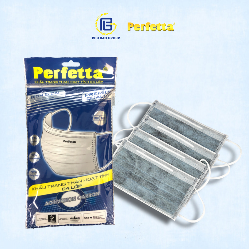 Bịch khẩu trang y tế cao cấp chính hãng Perfetta Carbon (5 cái/ bịch)