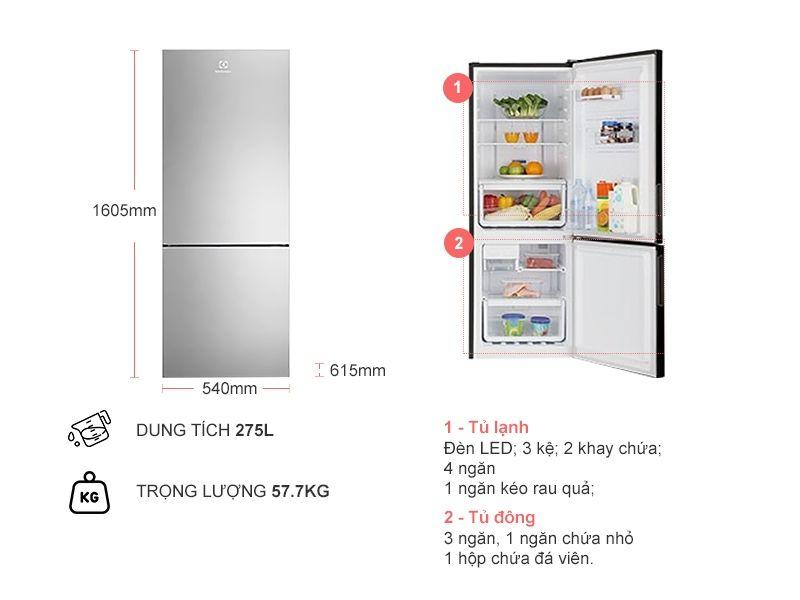 Tủ lạnh Electrolux EBB2802H-A, 260L, Inverter
