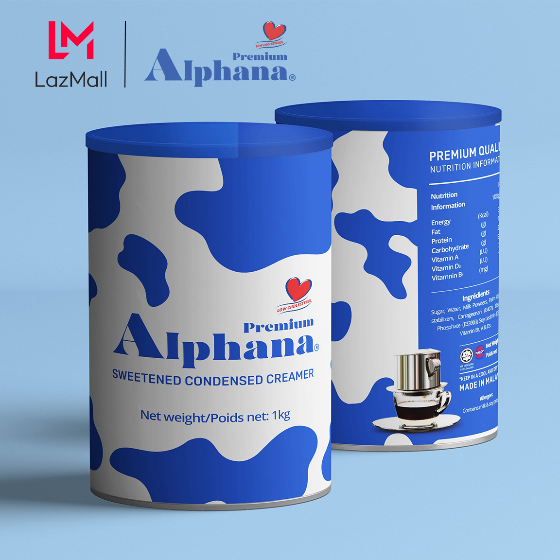 Combo 3 Lon sữa Đặc Có Đường Premium Alphana Lon 1kg Giàu Protein Vitamin