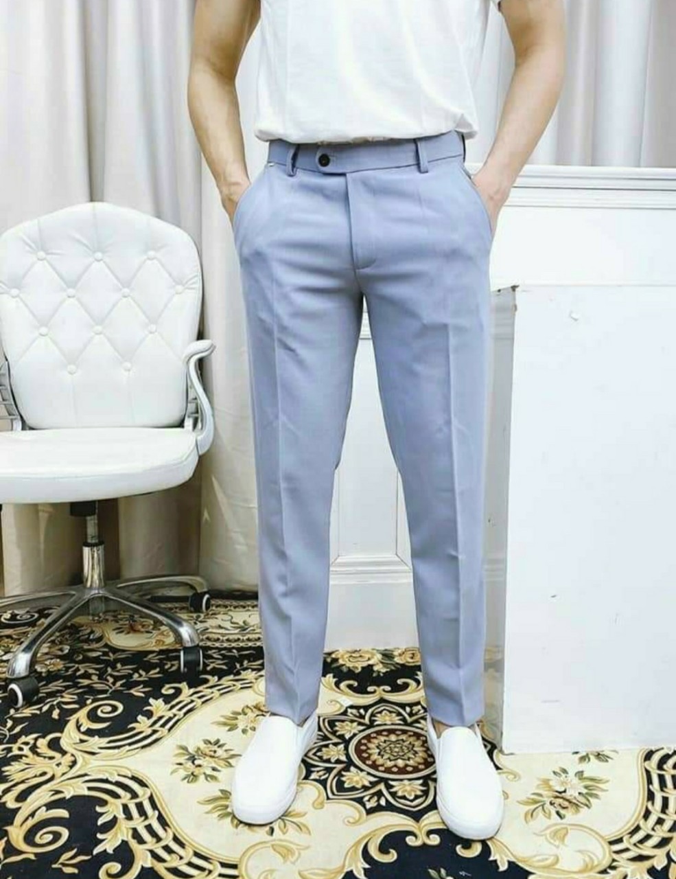 Quần tây( âu ) nam màu xanh coban co dãn chống nhăn kiểu dáng Hàn Quốc