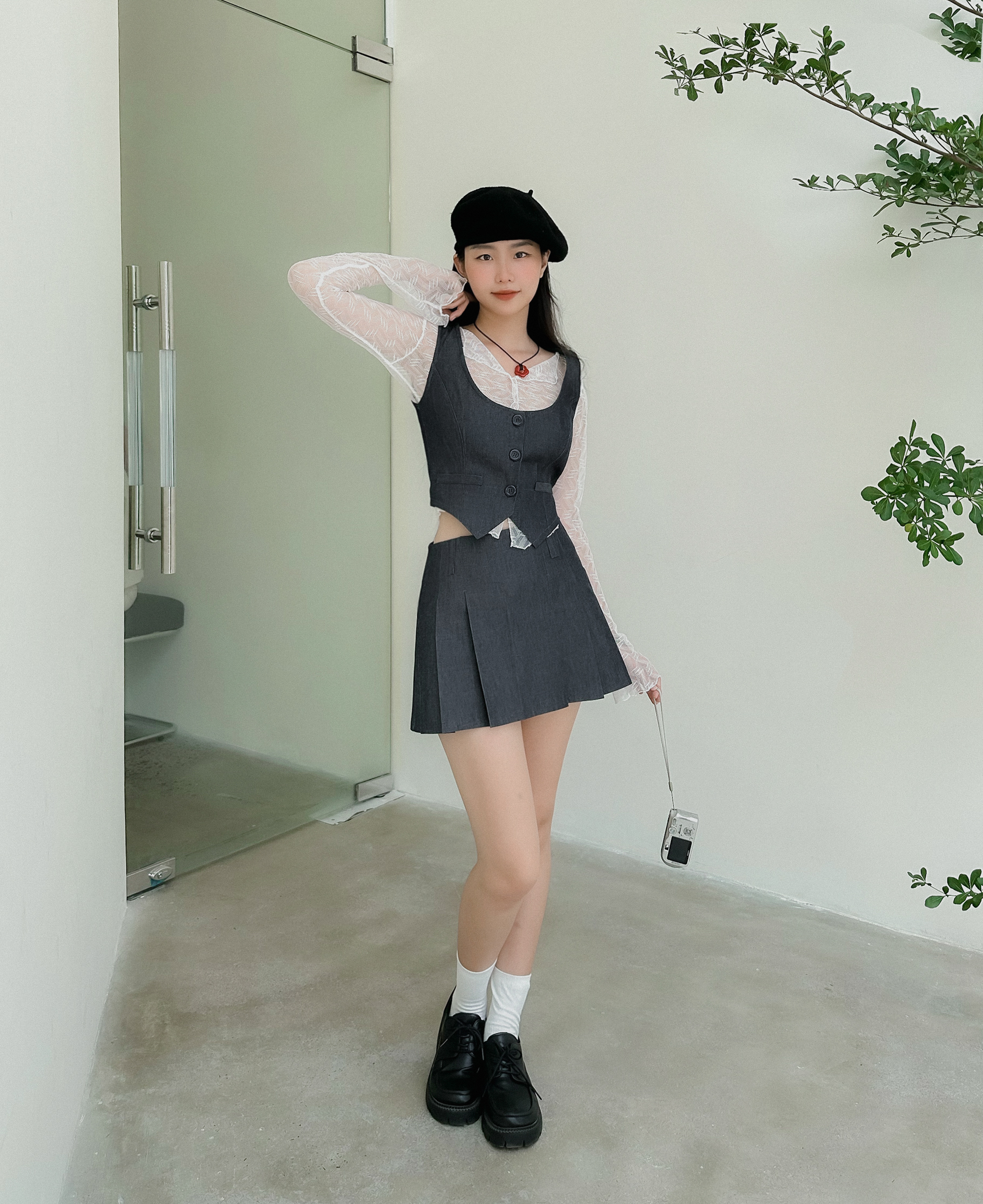 DALLA Áo gile nữ CỔ VUÔNG cài khuy (GL04)