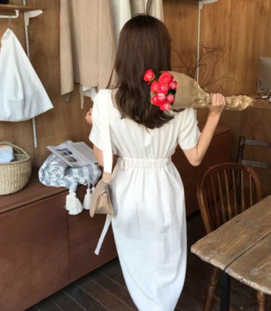 ĐẦM TRẮNG NÚT XÉO, CỔ V (có ảnh thật) MS97