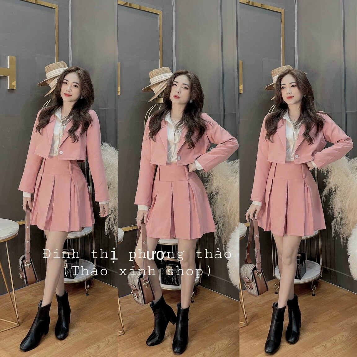 [HCM]SÉT BỘ 3 MÓN VEST HÀN QUỐC CỰC XINH ( CHÂN VÁY+ ÁO GIẢ VEST+ ÁO TRONG) LT