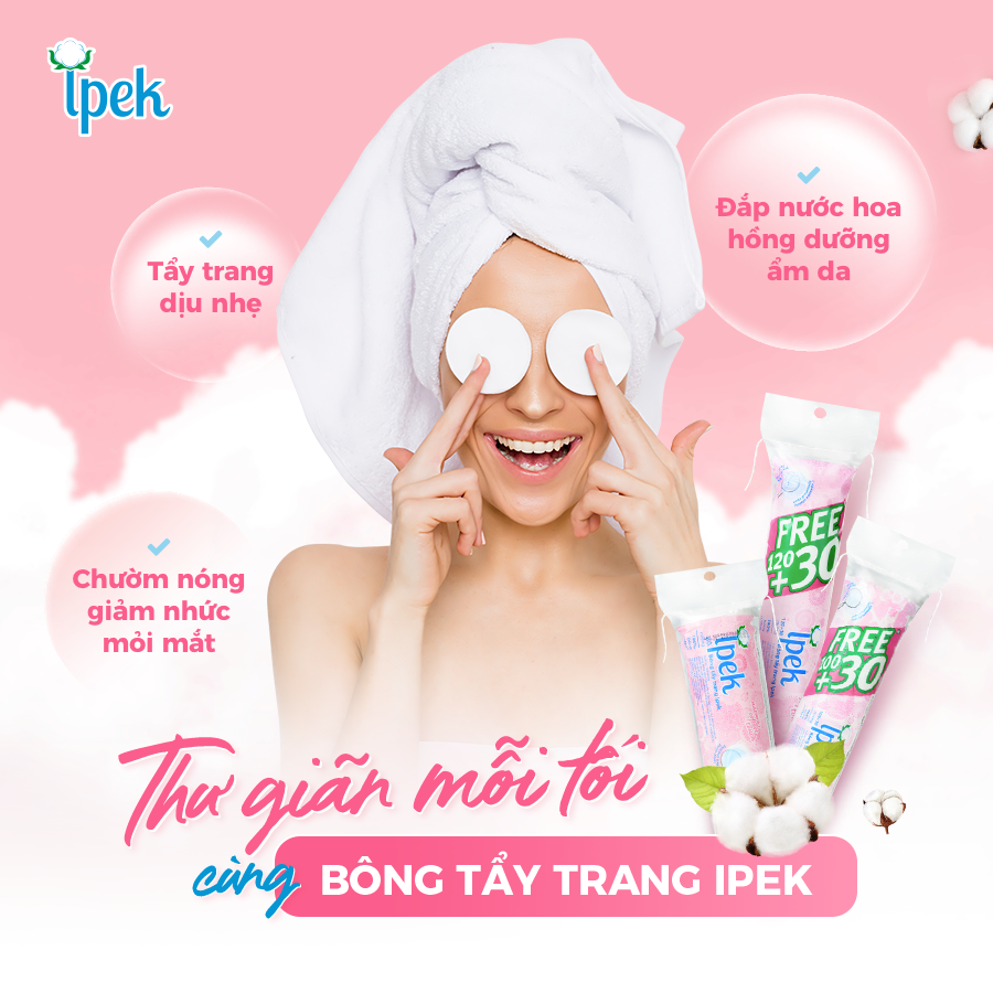 Bông tẩy trang IPEK 150 miếng 100% cotton