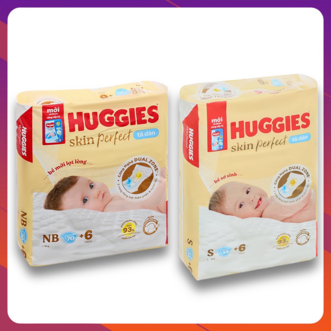 Tã dán sơ sinh Huggies NB70 S54 (NB70+6 S54+6)