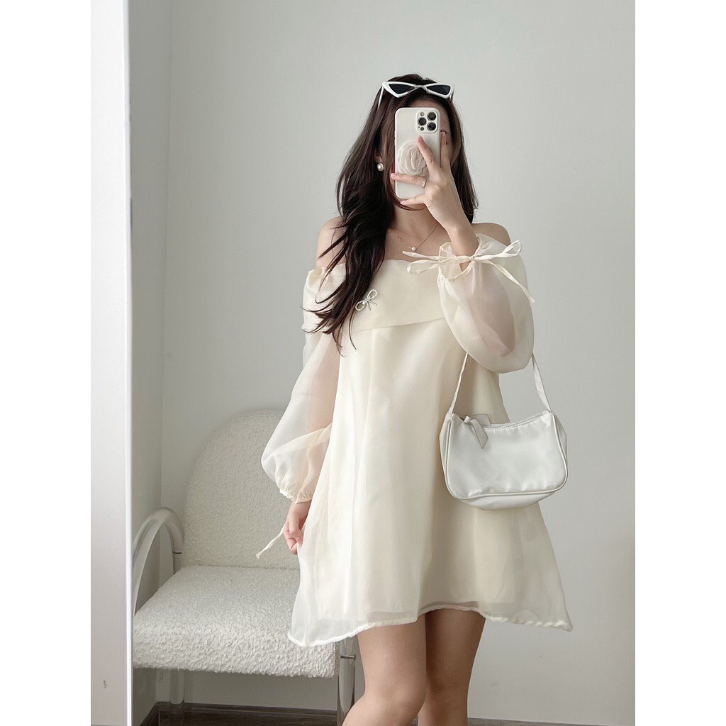 Đầm váy tơ trễ vai chun 2 lớp kèm tag siêu xinh