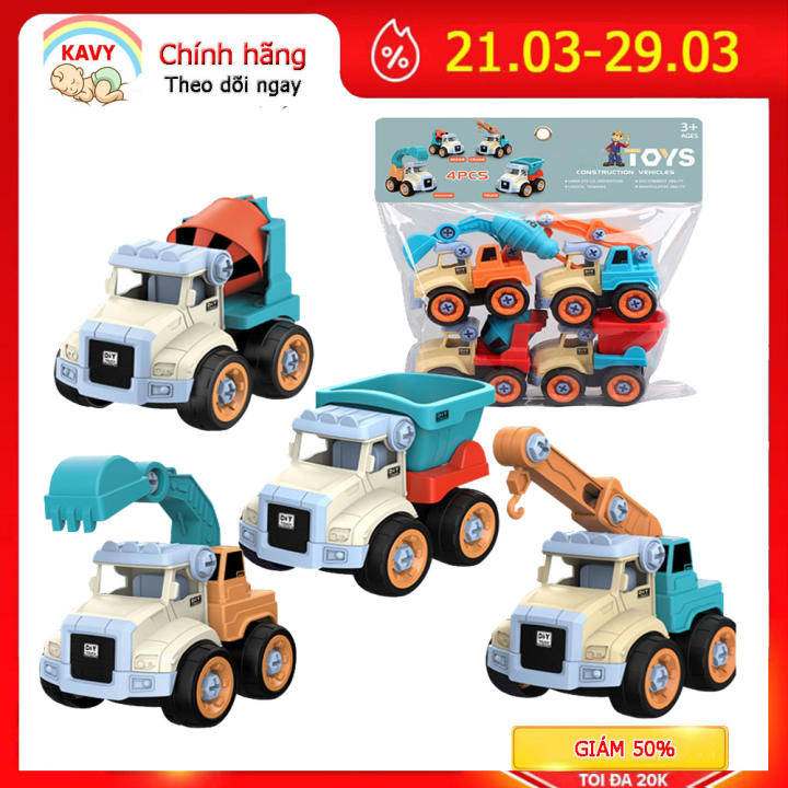 Bộ đồ chơi trẻ em xe kỹ thuật công trình cho bé tự lắp ráp, nhiều màu phát triển thị giác và khả năng thực hành của bé, gồm 4 xe – KAVY – KAVY >>> top1shop >>> lazada.vn