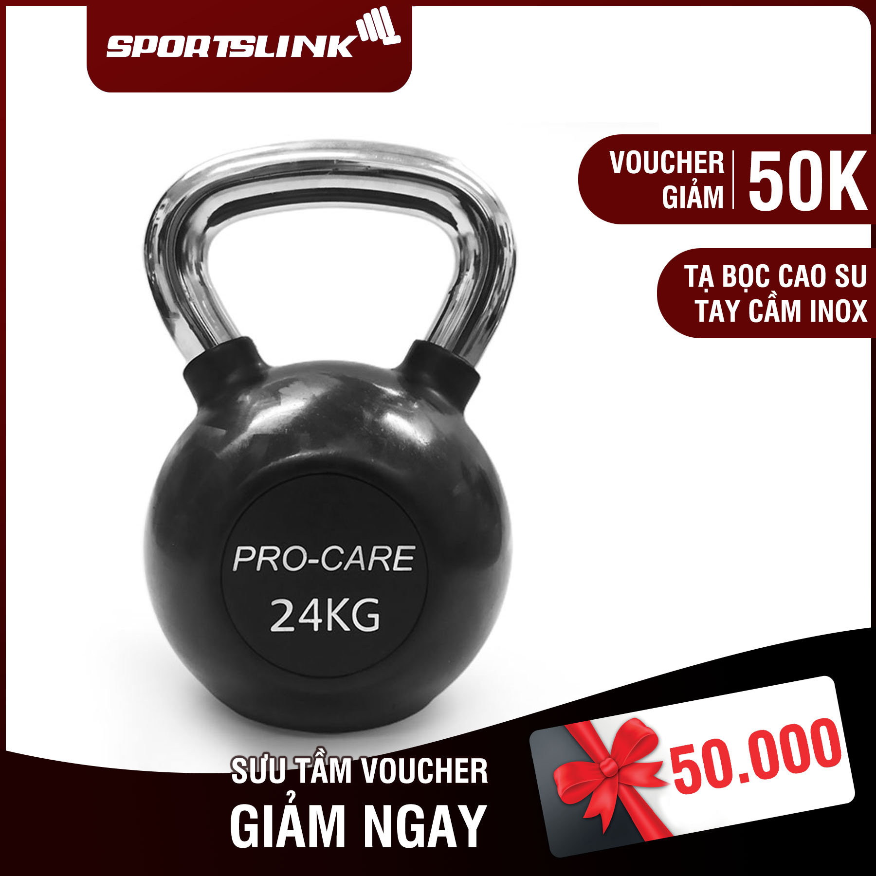 Tạ bình vôi (Tạ Ấm- Tạ Quai Xách) bọc cao su Pro-care - 24kg