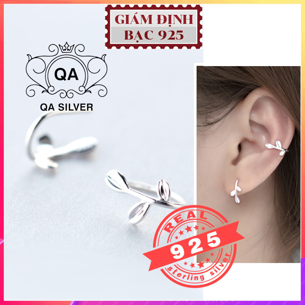 Khuyên tai bạc 925 lá oliu móc bông nguyệt quế nữ kẹp vành S925 LEAF QA SILVER Earrings EA170512
