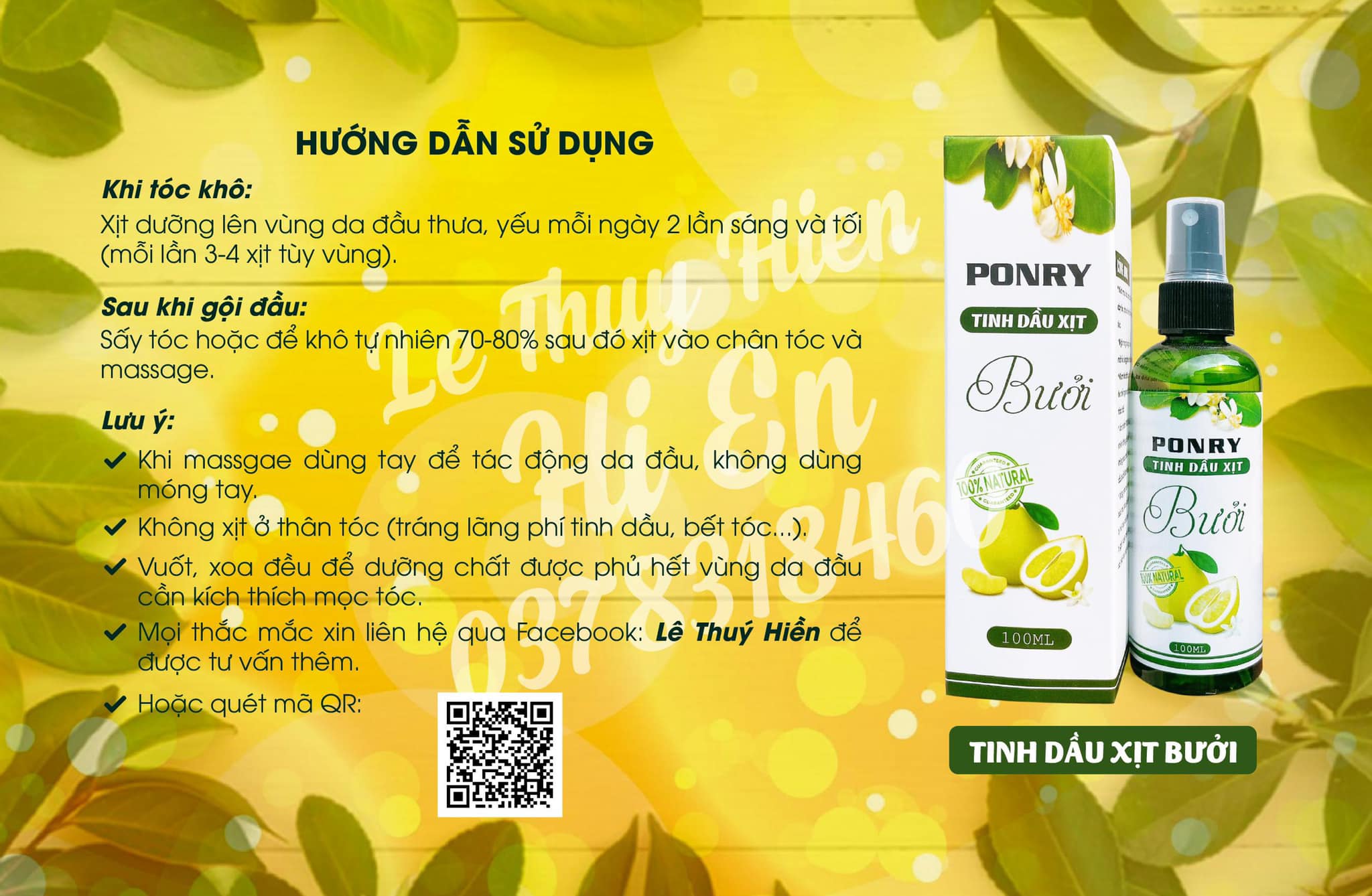 Xịt bưởi kích mọc tóc Ponry (Tặng kèm quà)