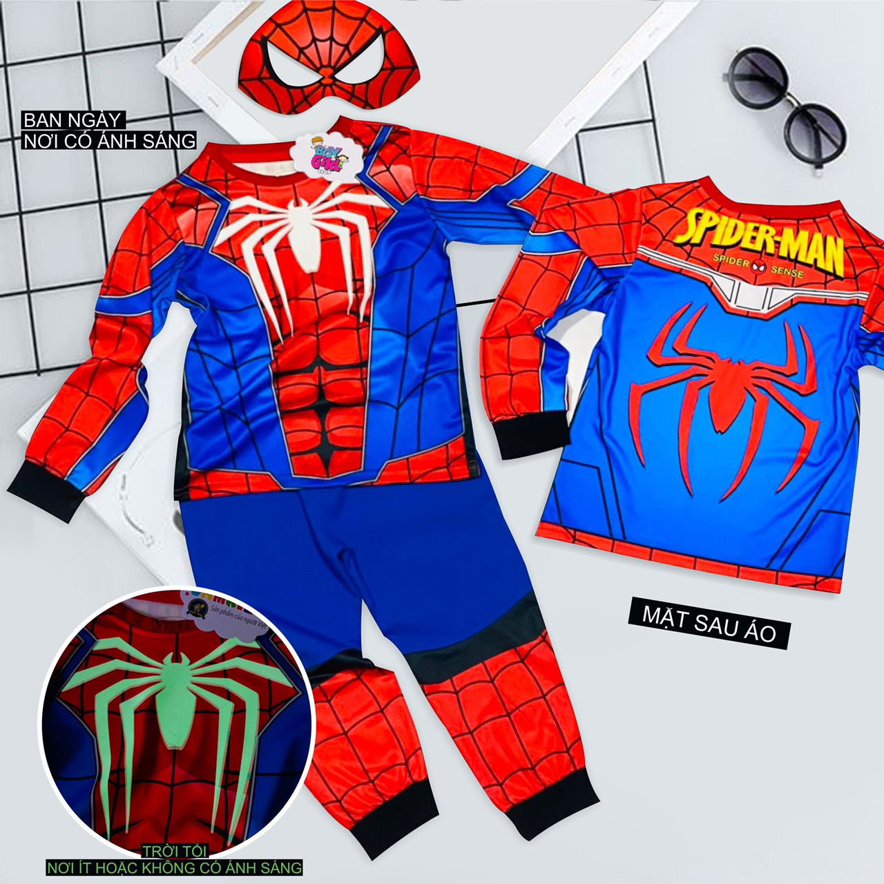 Bộ nhện dài dạ quang mặt nạ  - Quần áo SpiderMan