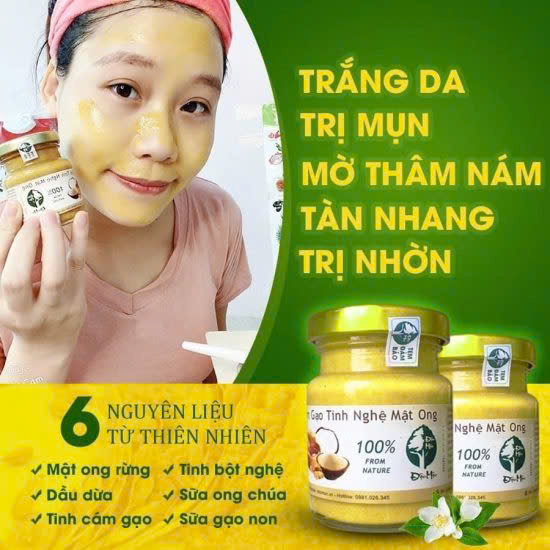 [Tặng Cọ-Chén-Thìa] Mặt Nạ Kem Gạo Tinh Nghệ Mật Ong-Độc Mộc (Trắng Da-Mờ Thâm)