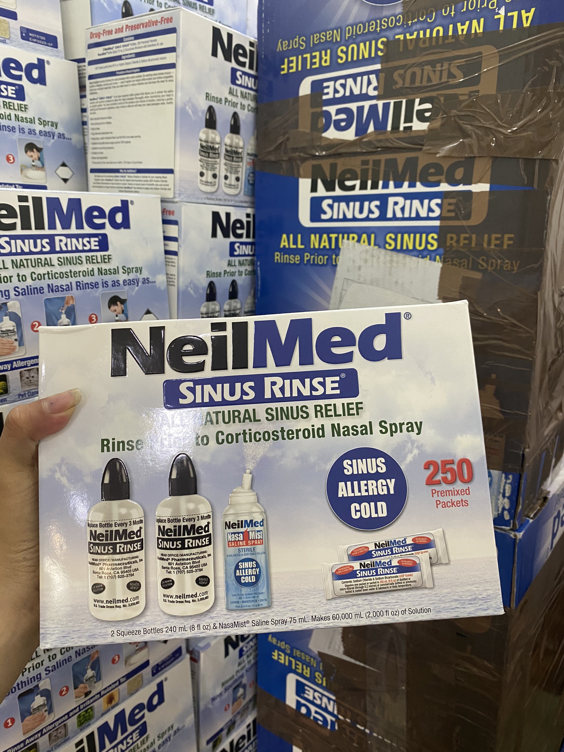 (Chuẩn Mỹ) Bộ bình rửa mũi NeilMed 250 gói ( 1 bình xịt + 2 bình rửa + 250 gói muối )