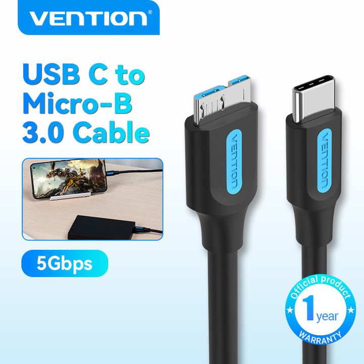 Vention Type C to Micro USB 3.0 Cable 5Gbps Fast Data Transfer USB Male C to Micro Male B Cable 1 Meter for Mobile Western Seagate Toshiba Canvio Hard Drive HDD SDD Type C Micro B Cable