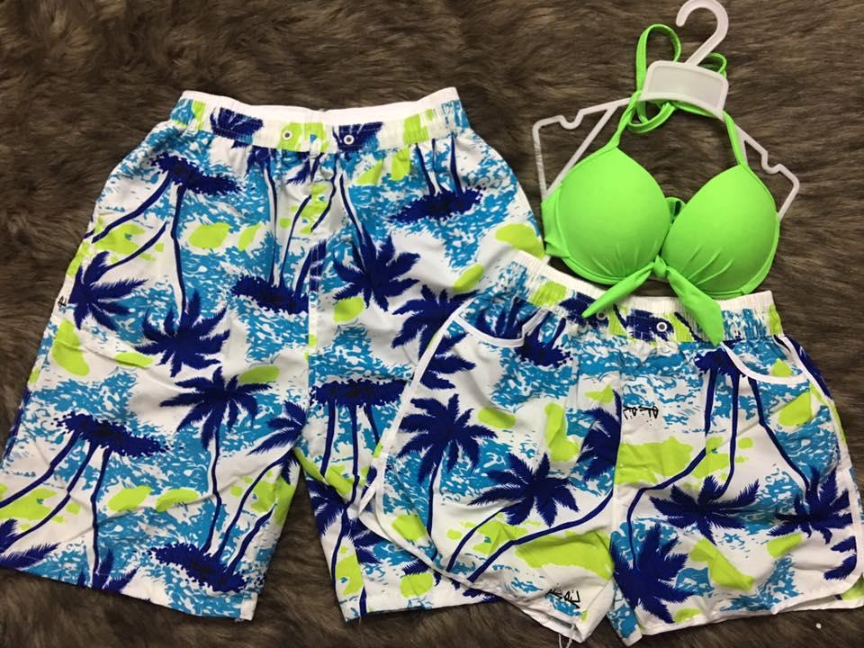 Quần Cặp Đi Biển, Hẹn Hò, Gia Đình Nhập Khẩu-Mẫu Cây Dừa Xanh-Vải Kate Dù Đẹp.