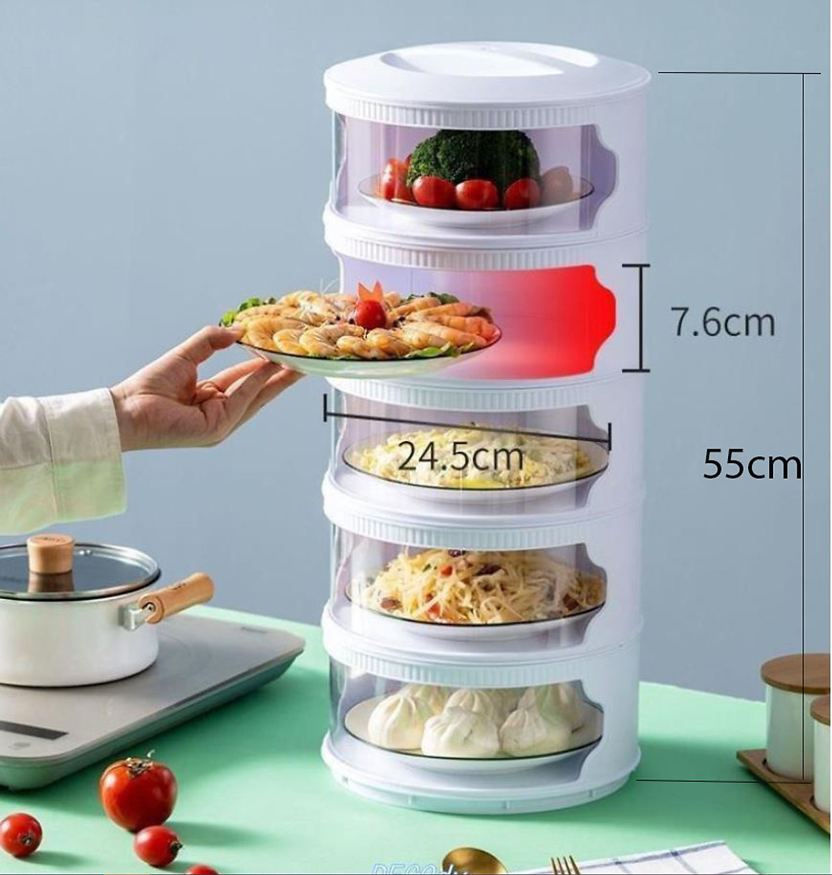LỒNG BÀN 5 TẦNG GIỮ NHIỆT CHỐNG BỤI