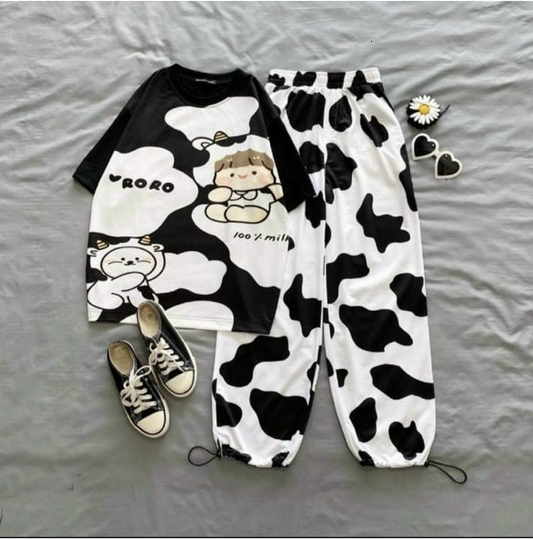 Sét Đồ Bộ Dài Bò Sữa In Hình Chú Bé Và Con Bò Siêu Rẻ TTSLA0534