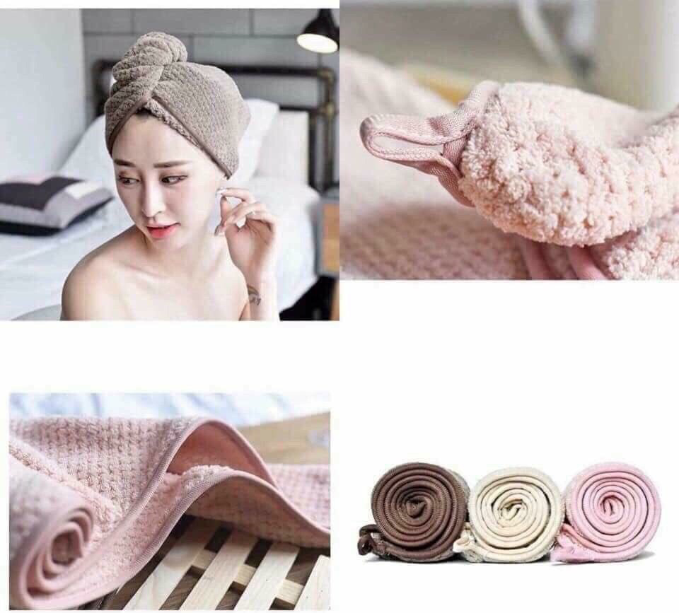 Khăn quấn ủ tóc siêu thấm màu TRƠN, khăn mũ làm khô tóc siêu tiện ích