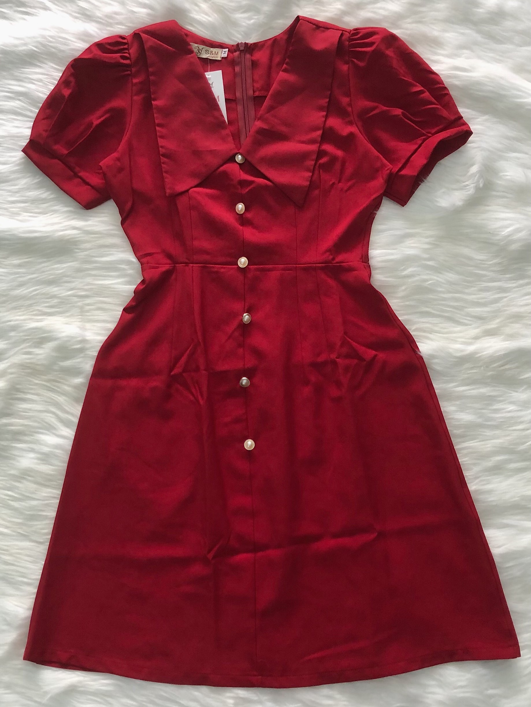 Đầm xòe đính nút trước misa fashion xinh đẹp, giá rẻ ms185- hình thật shop tự chụp