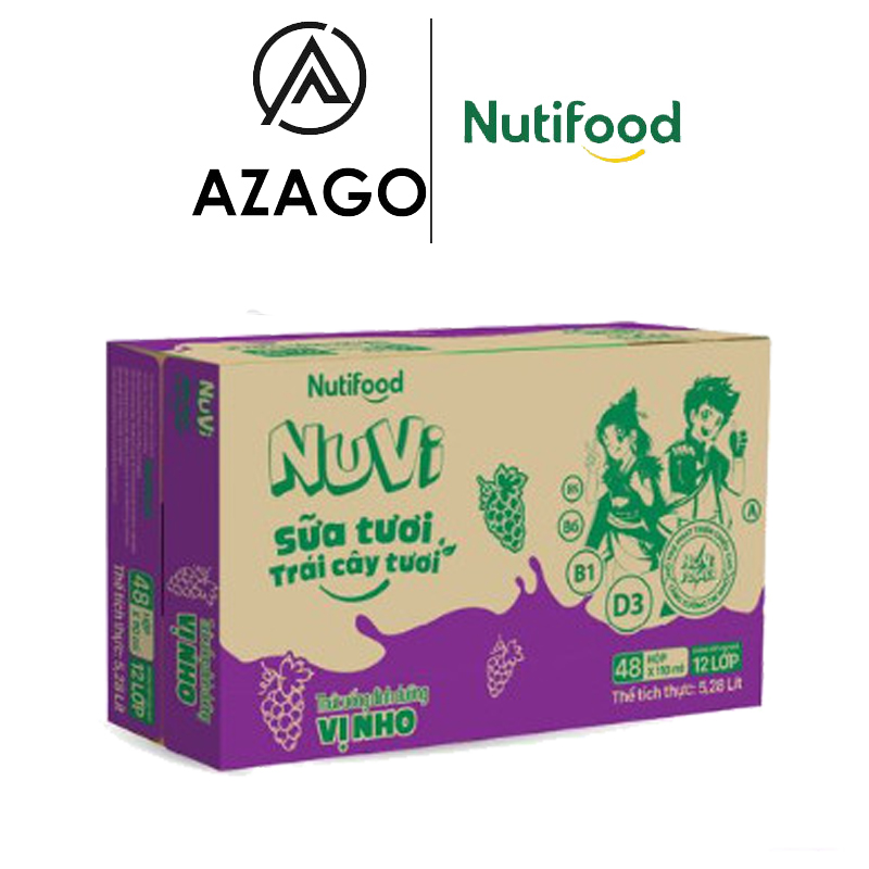 Azago Thùng 48 Hộp Nuvi Sữa Tươi Trái Cây Tươi Vị Nho 180ml NO1AZ - Thương ...
