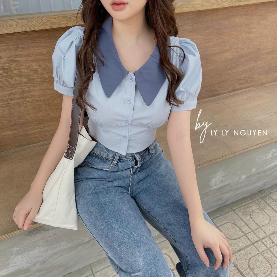 Áo croptop cổ sơ mi siêu dễ thương😍